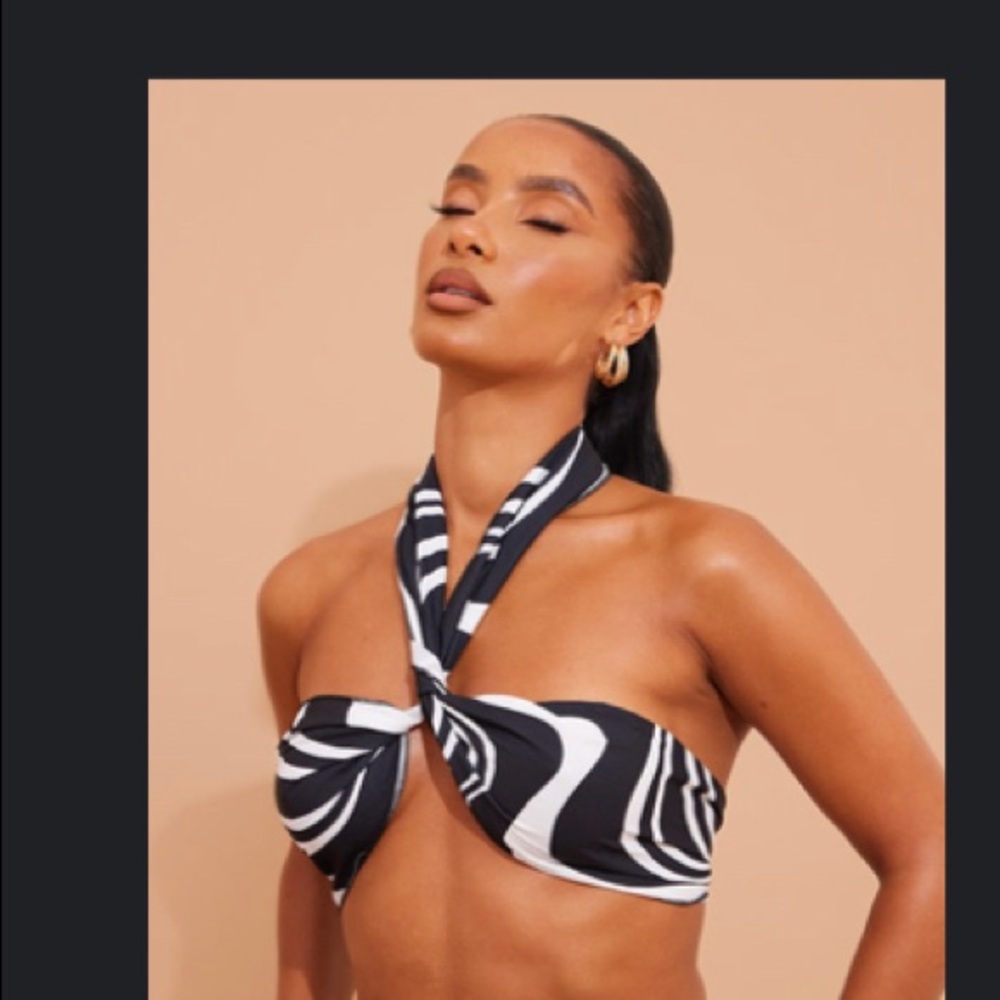 Black Swirl Pattern Woven Halterneck Bandeau Top